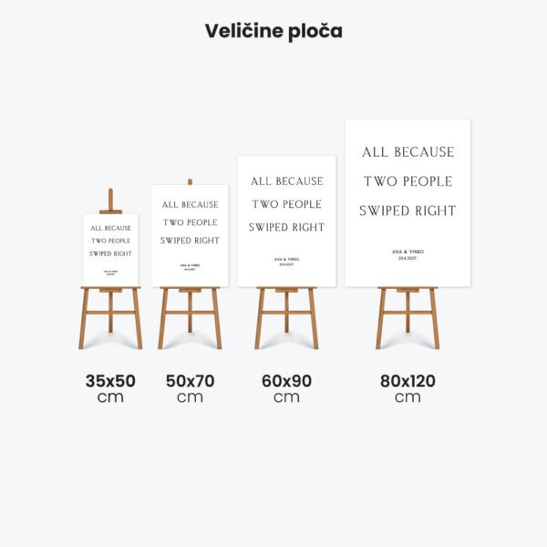 swiped right ploca za vjenčanje različite veličine
